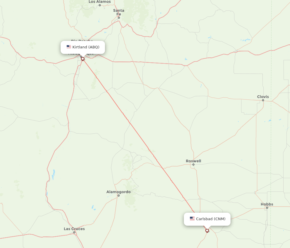 Albuquerque - Carlsbad route map and flight paths