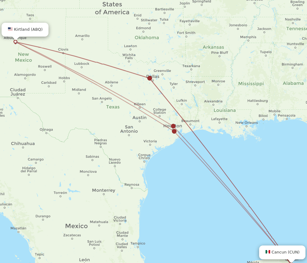 ABQ-CUN flight routes