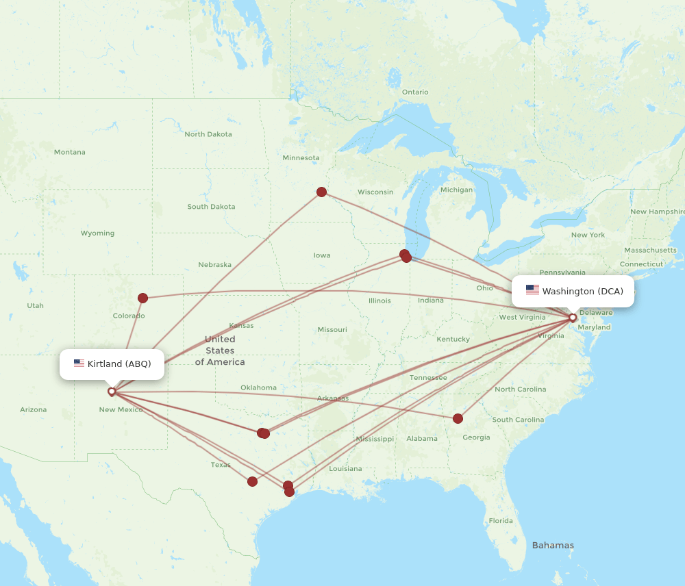 ABQ-DCA flight routes