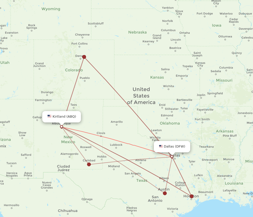 ABQ-DFW flight routes