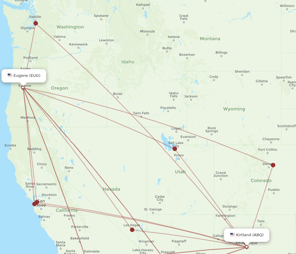ABQ to EUG flights and routes map