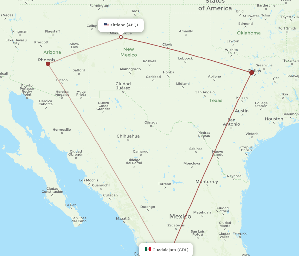ABQ-GDL flight routes