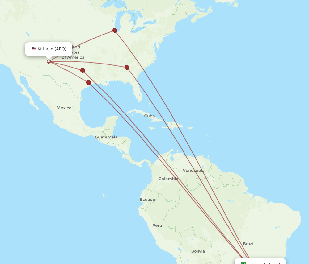 ABQ-GRU flight routes