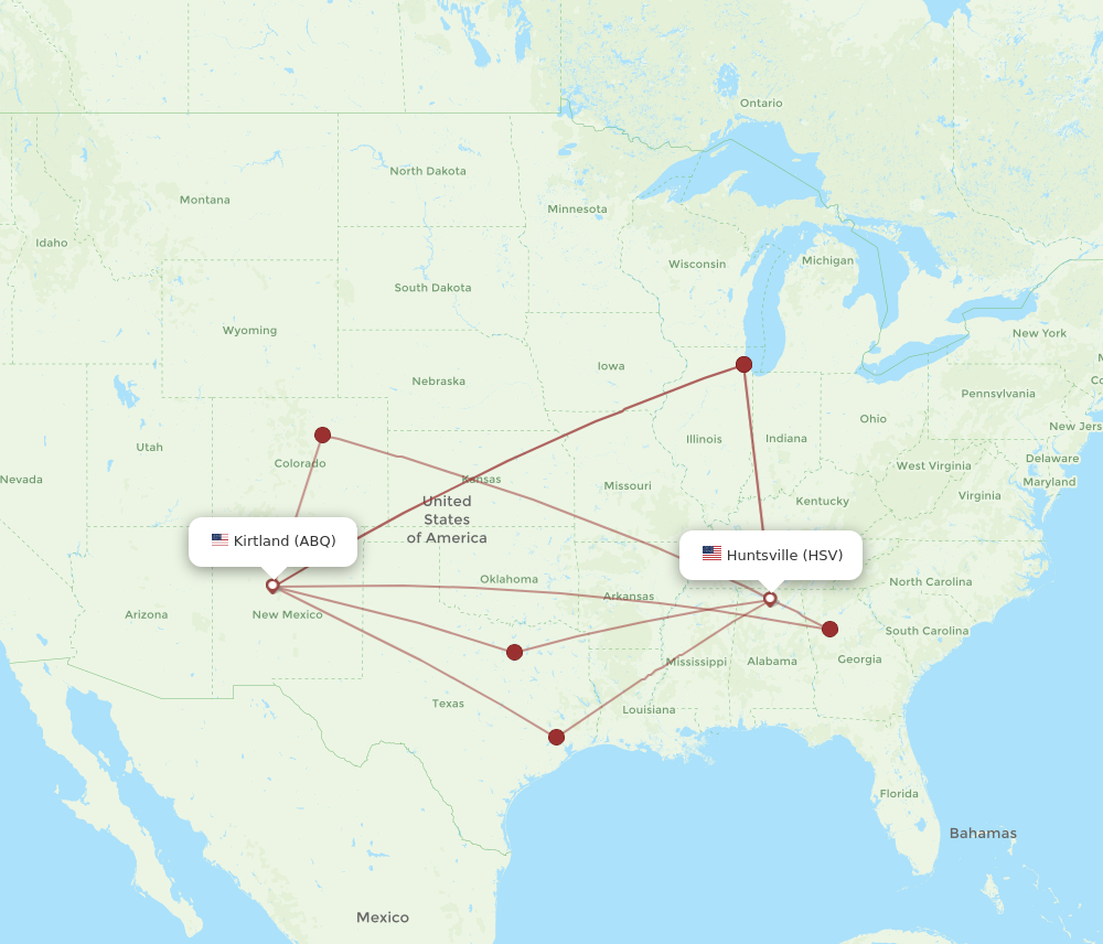 ABQ to HSV flights and routes map
