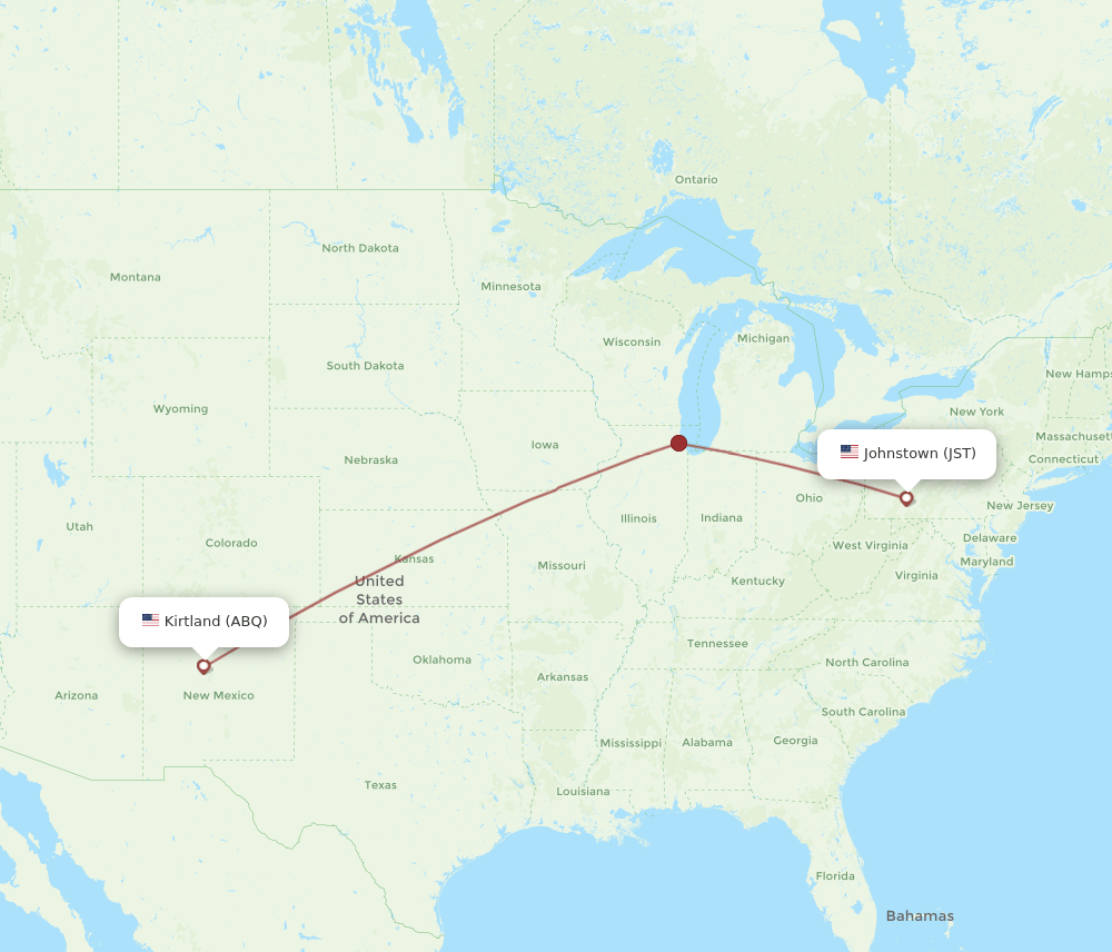 Johnstown - Albuquerque route map and flight paths
