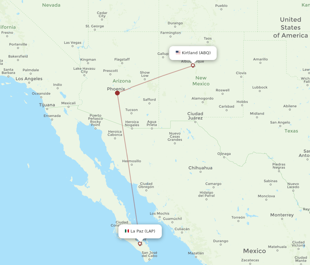 Albuquerque - La Paz route map and flight paths