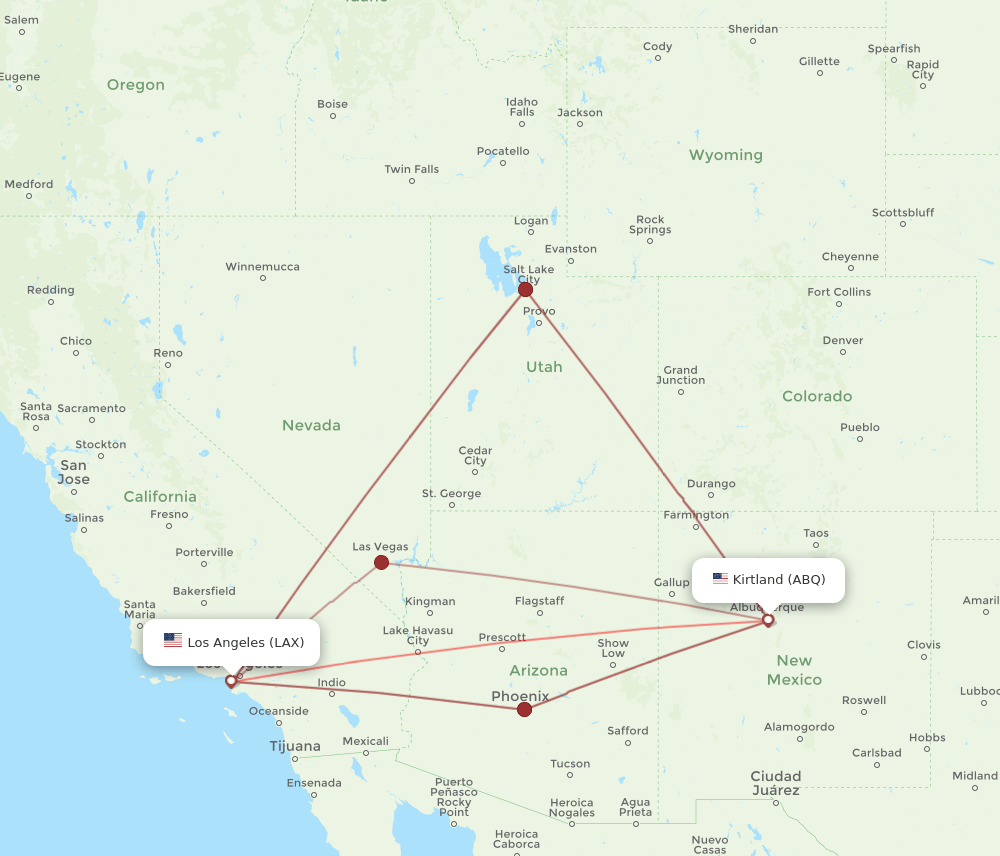 ABQ to LAX flights and routes map