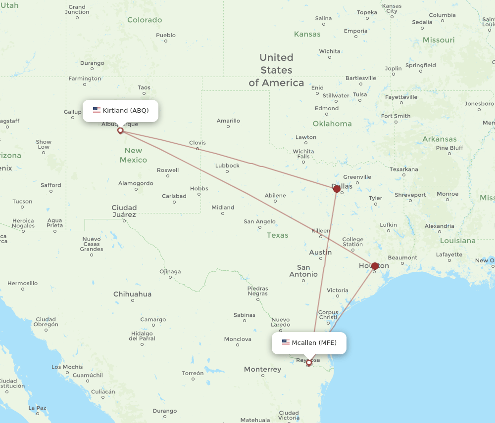 ABQ-MFE flight routes