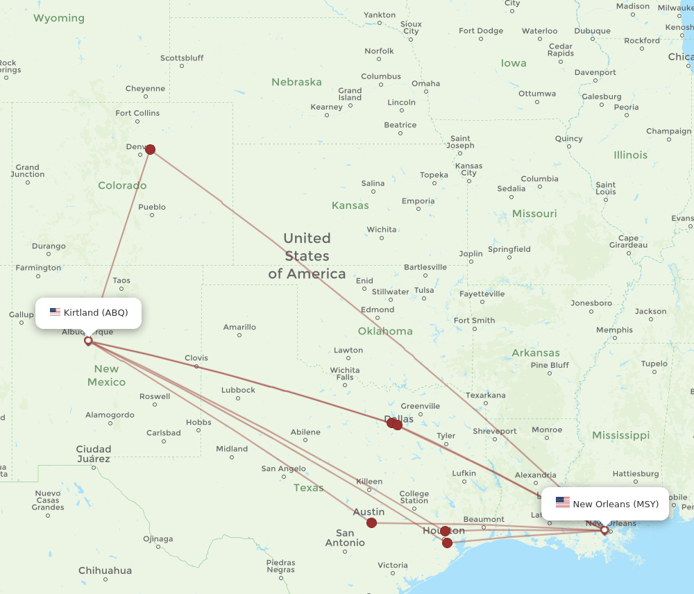 ABQ-MSY flight routes