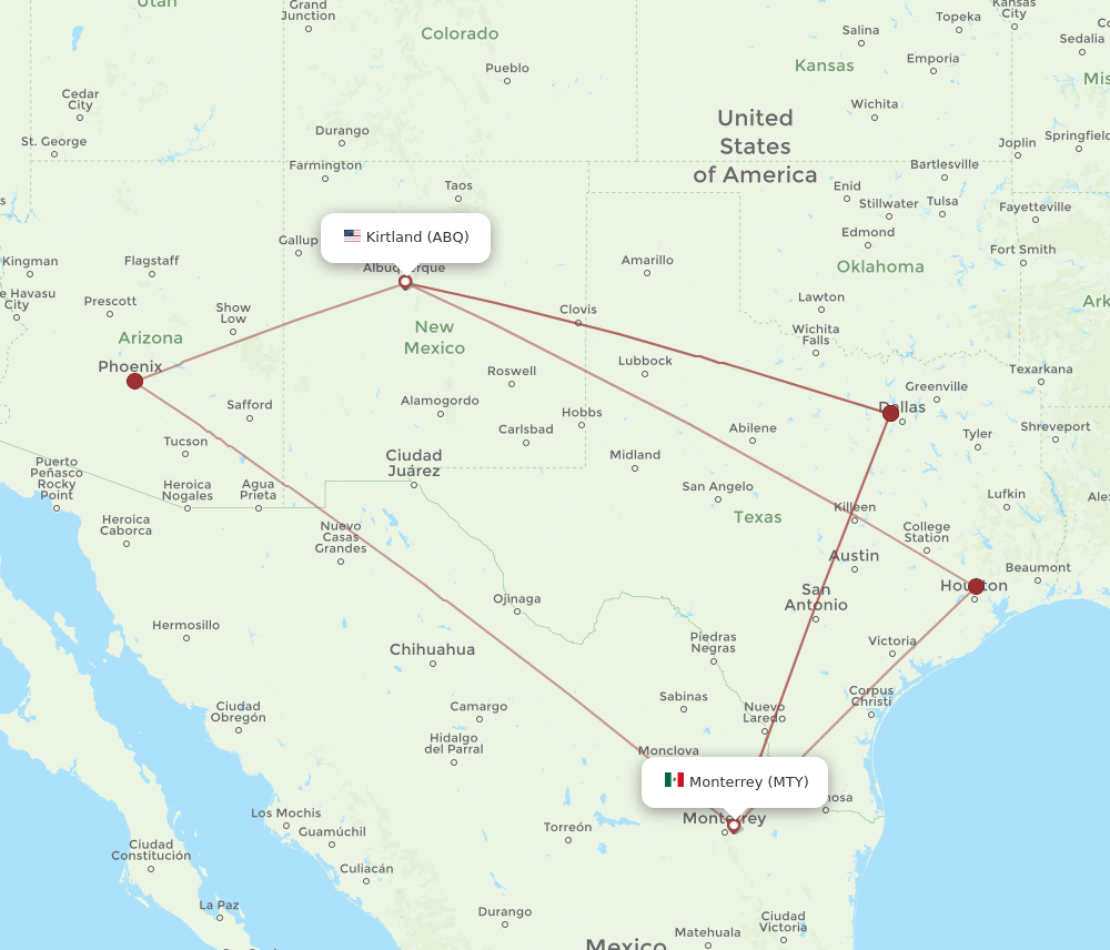 ABQ-MTY flight routes