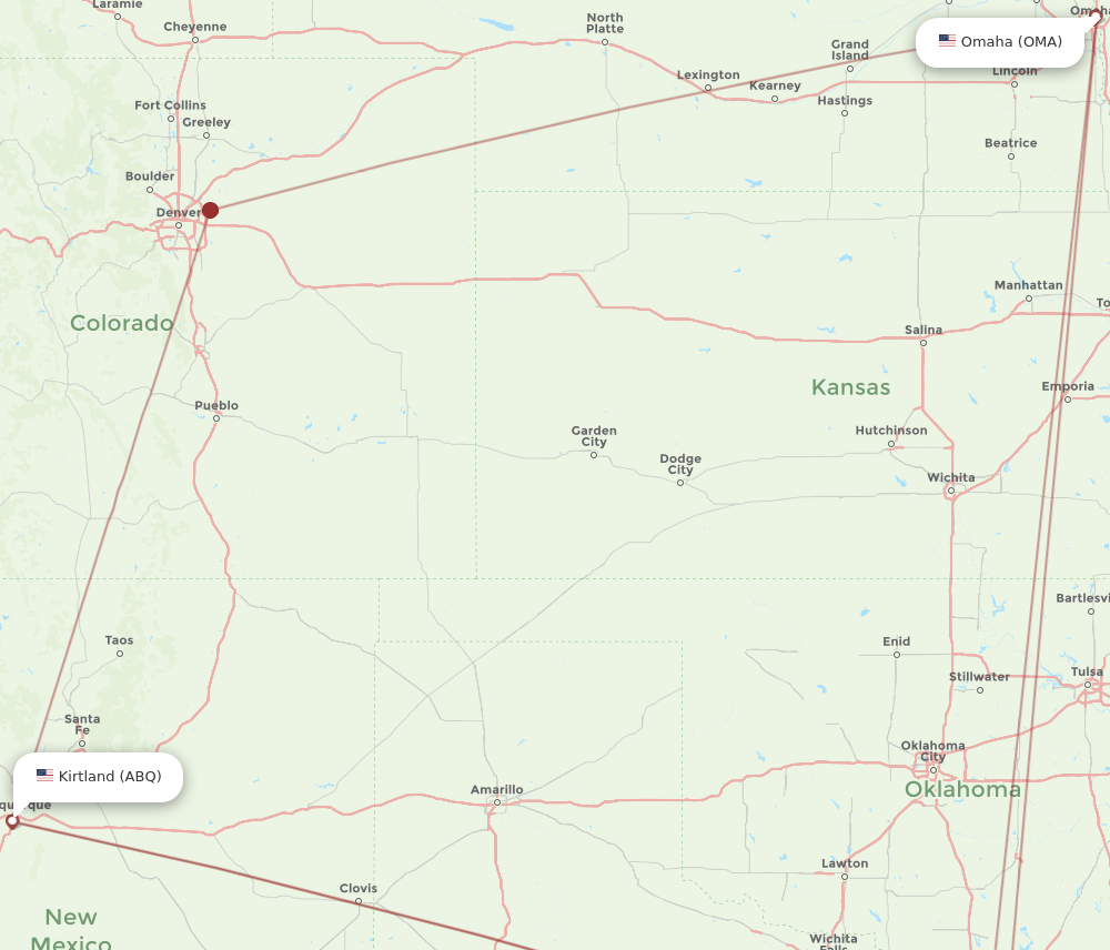ABQ to OMA flights and routes map
