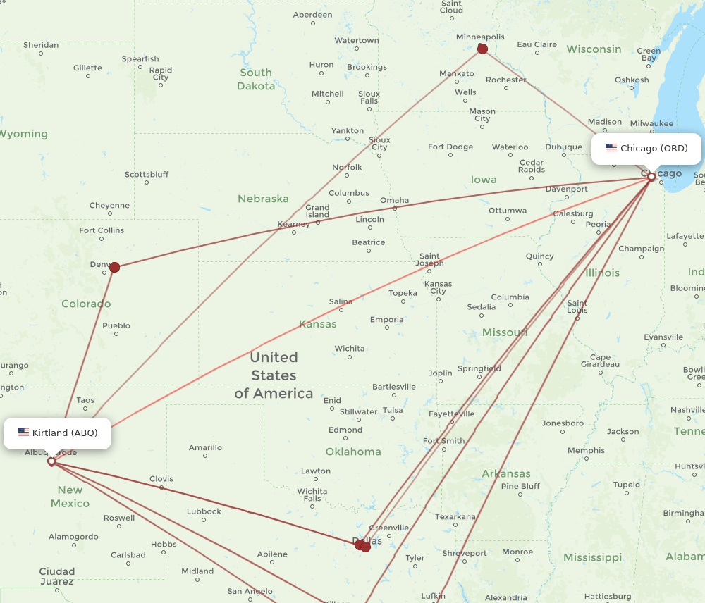 ABQ-ORD flight routes
