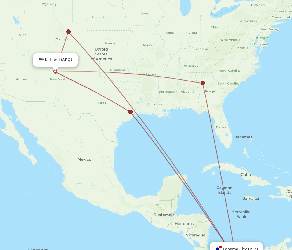 ABQ to PTY flights and routes map