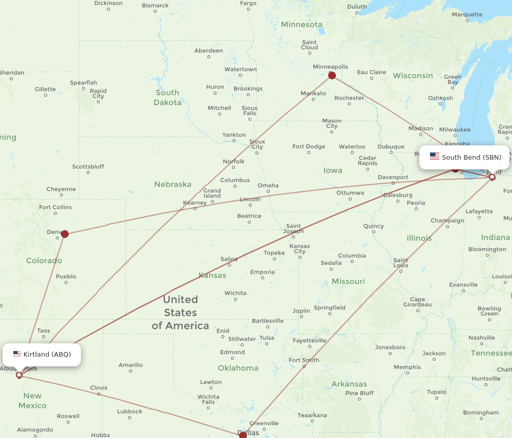 ABQ-SBN flight routes