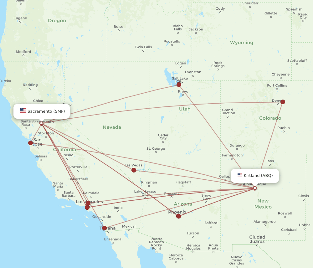 ABQ-SMF flight routes