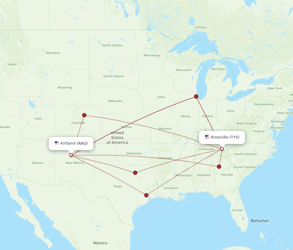 ABQ to TYS flights and routes map