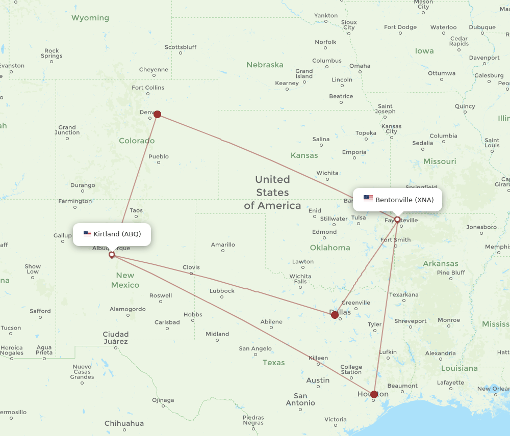 ABQ-XNA flight routes