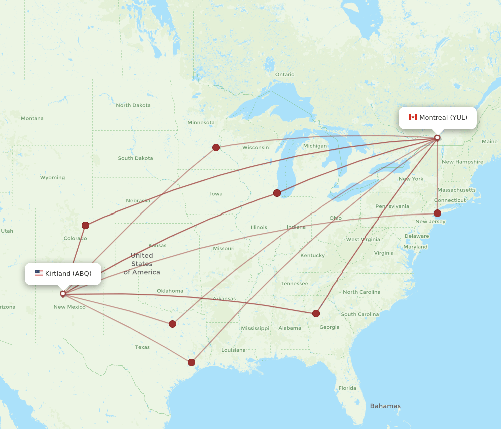 ABQ-YUL flight routes
