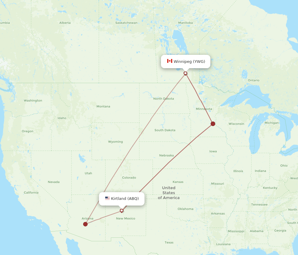 ABQ-YWG flight routes