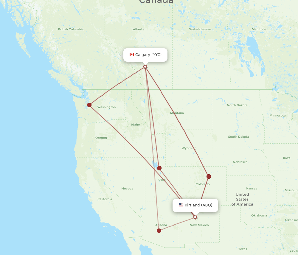 Calgary - Albuquerque route map and flight paths