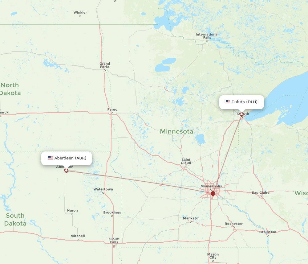 ABR to DLH flights and routes map