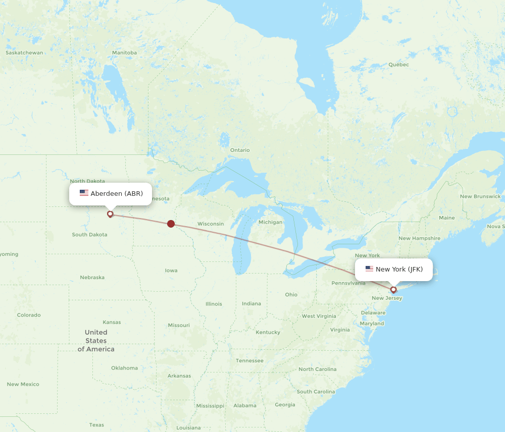 ABR-JFK flight routes
