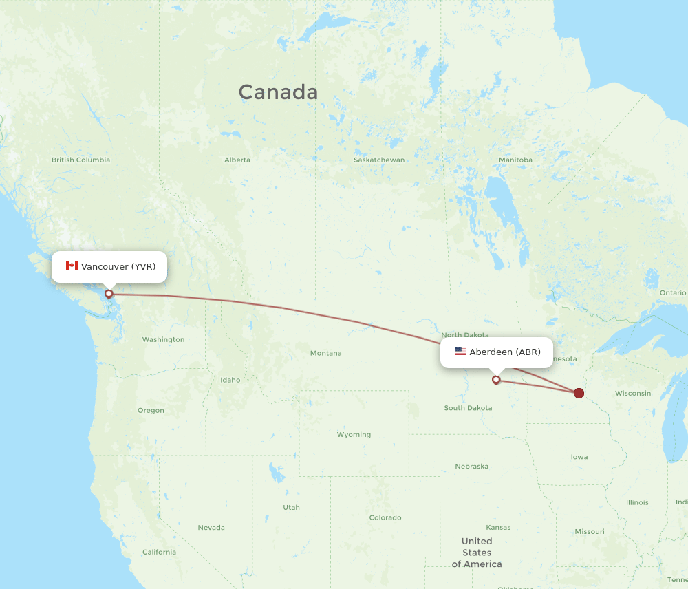 YVR to ABR flights and routes map