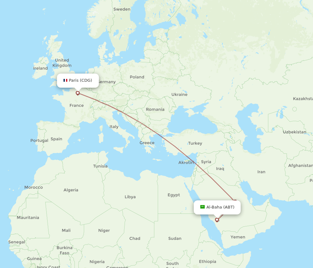 Paris - Al-Baha route map and flight paths