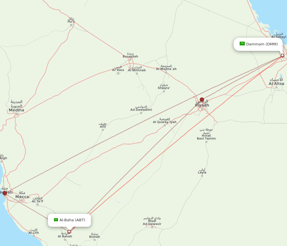 ABT to DMM flights and routes map