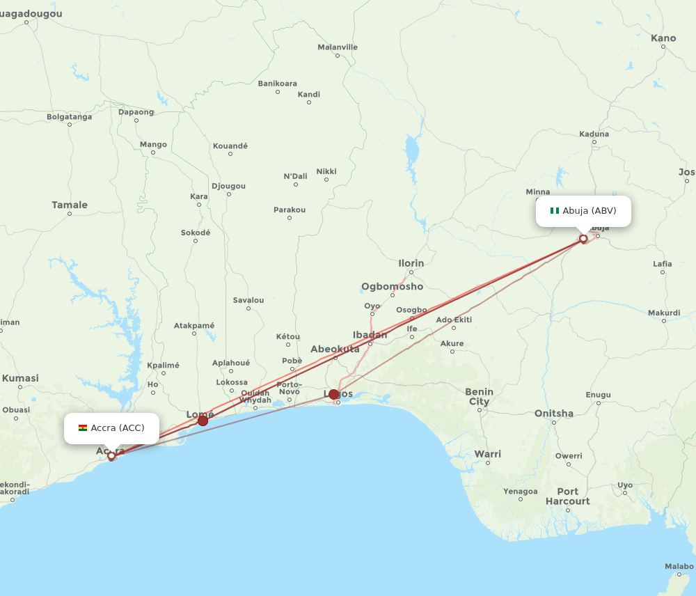 ABV to ACC flights and routes map