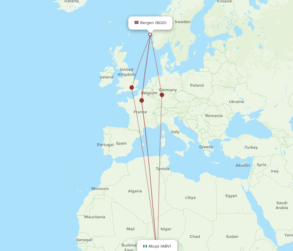 ABV-BGO flight routes