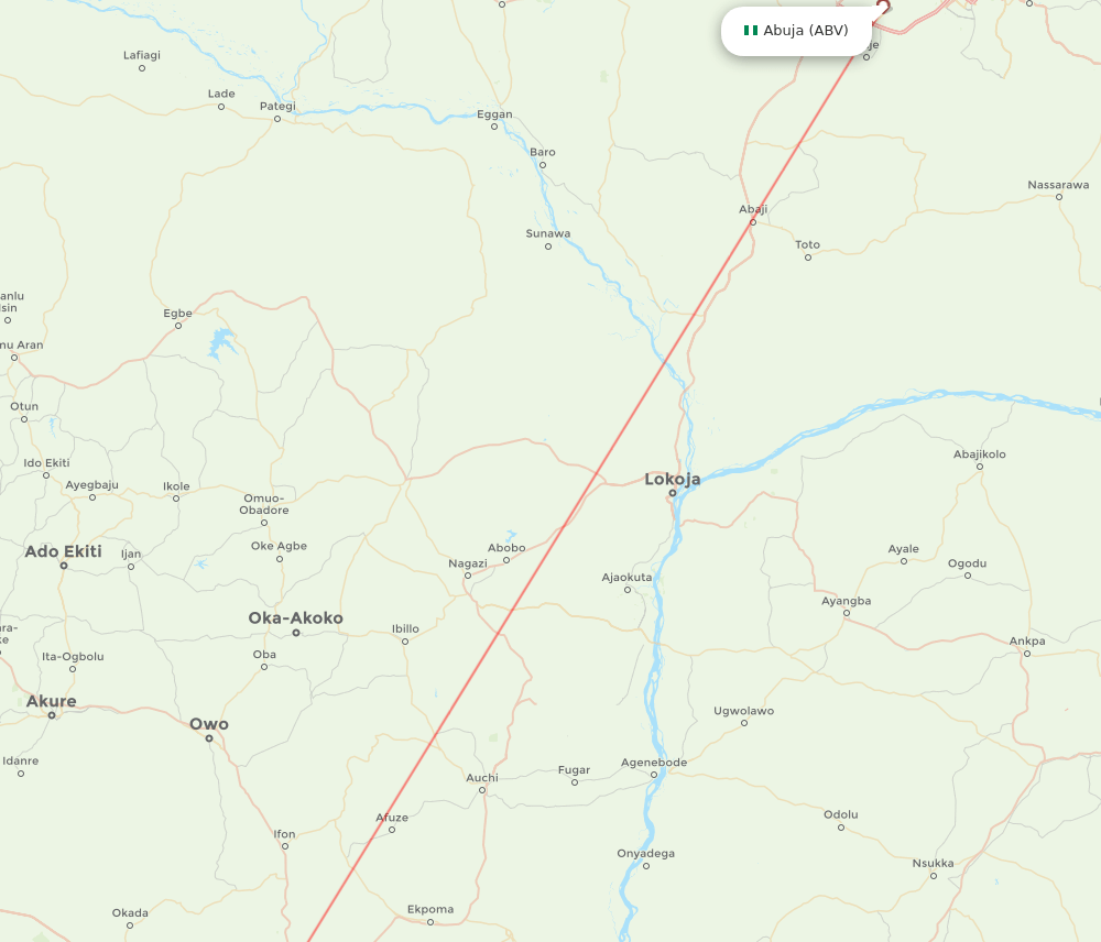 Abuja - Benin City route map and flight paths