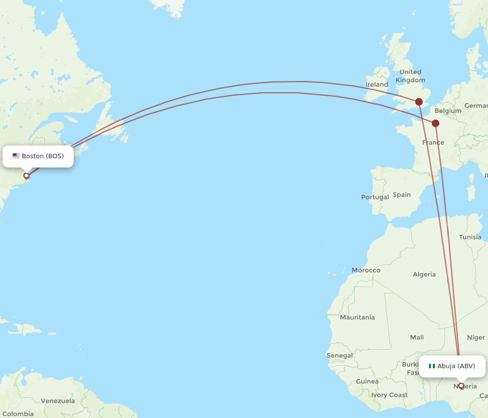 ABV-BOS flight routes