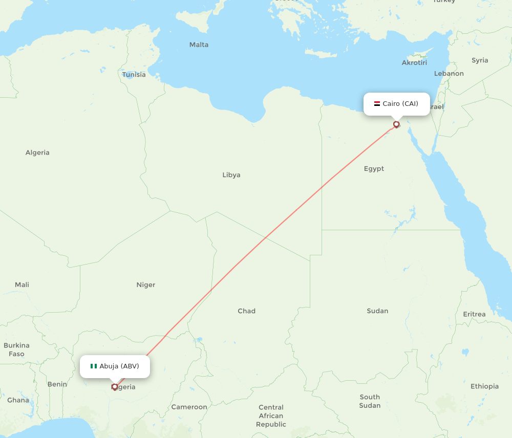 Abuja - Cairo route map and flight paths