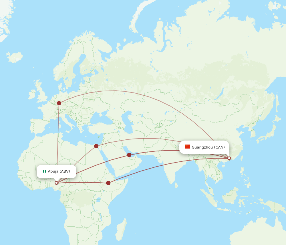 ABV to CAN flights and routes map