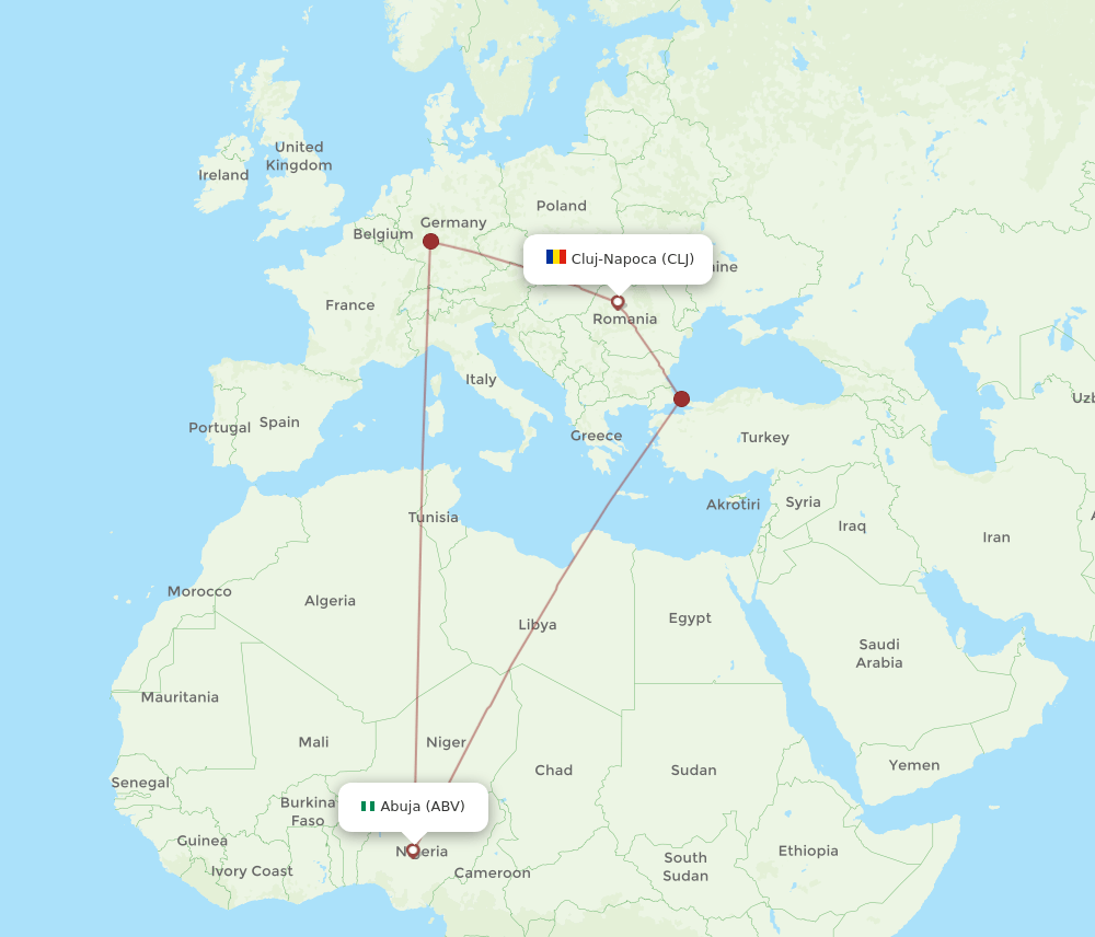 ABV to CLJ flights and routes map