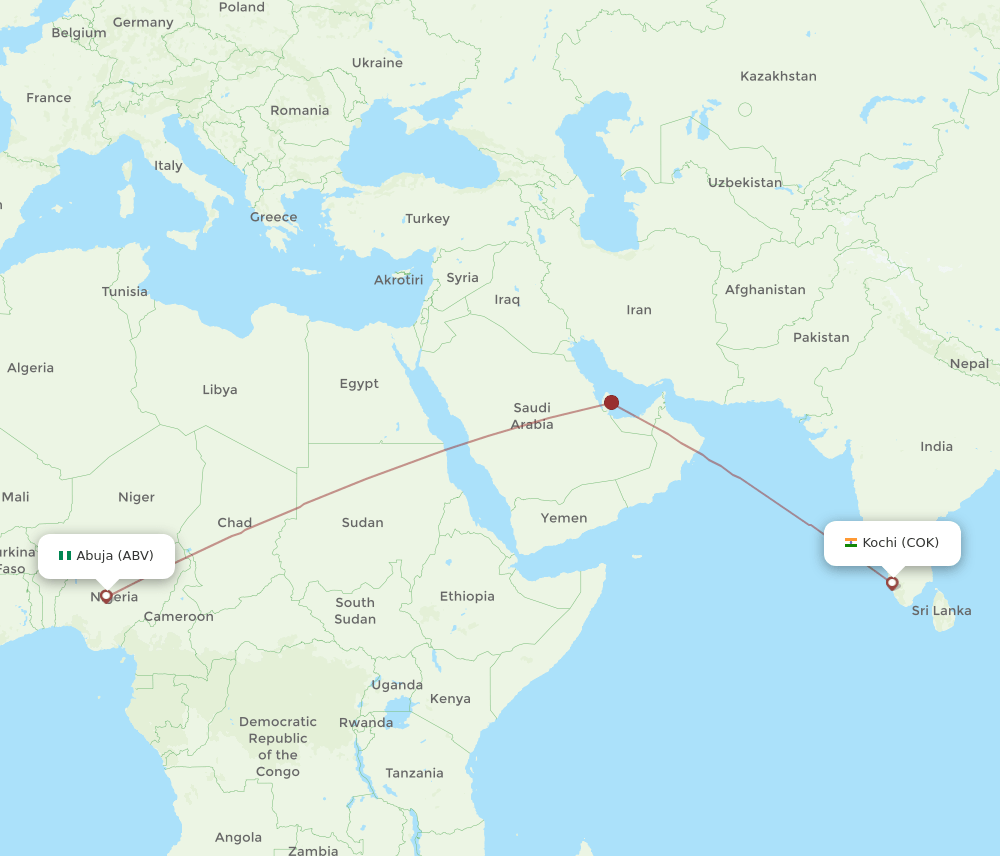ABV to COK flights and routes map