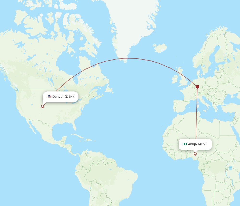 Abuja - Denver route map and flight paths