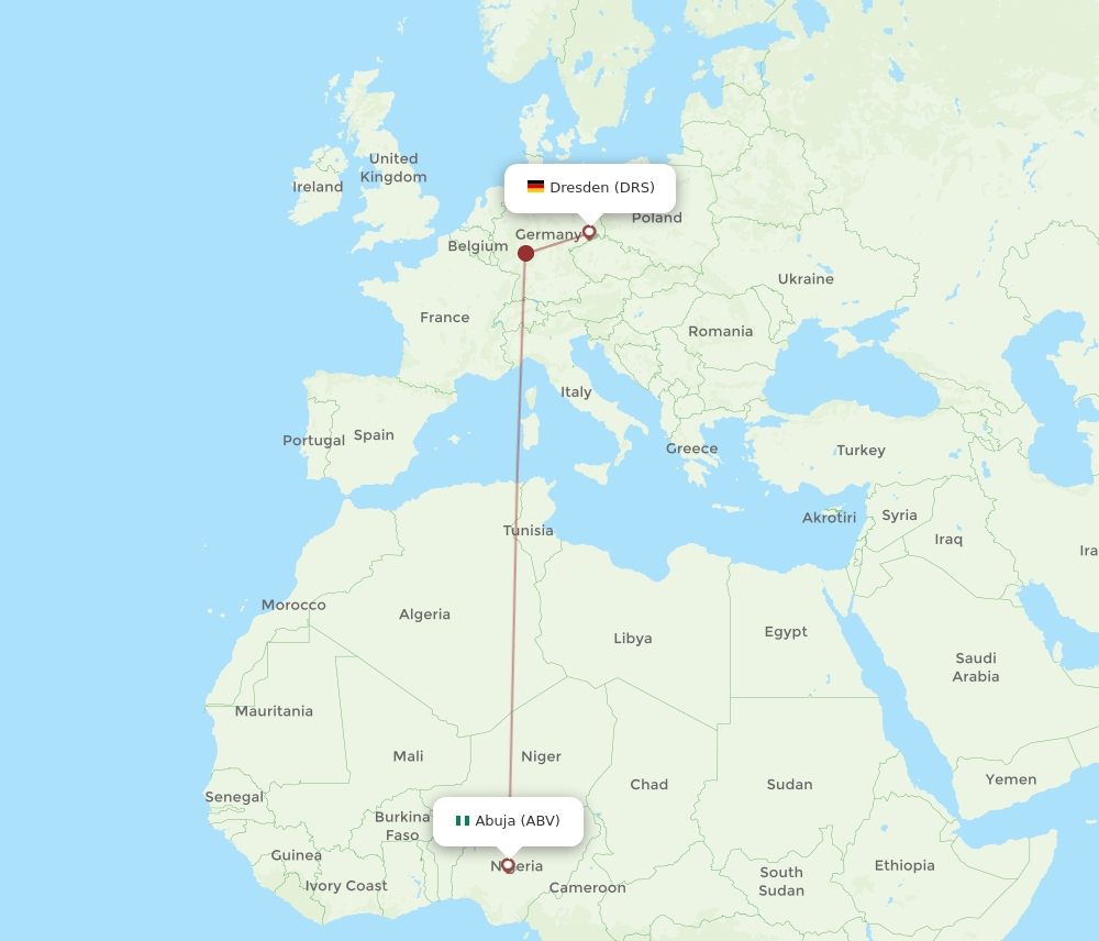ABV to DRS flights and routes map