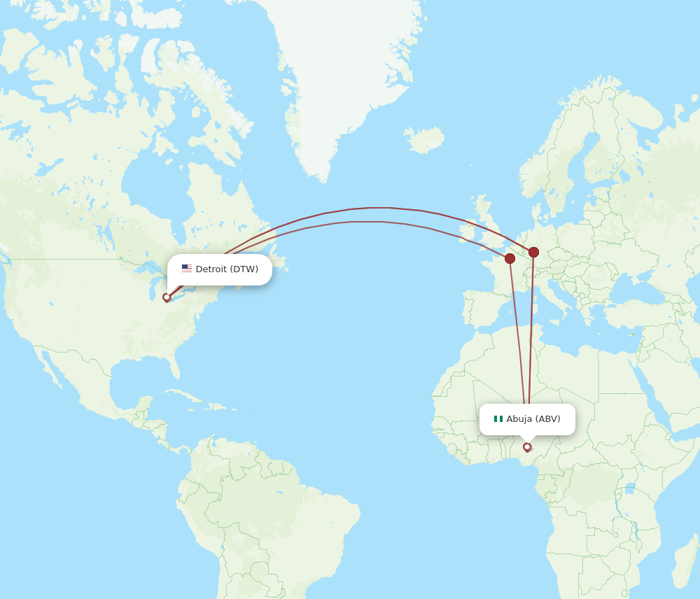 ABV-DTW flight routes