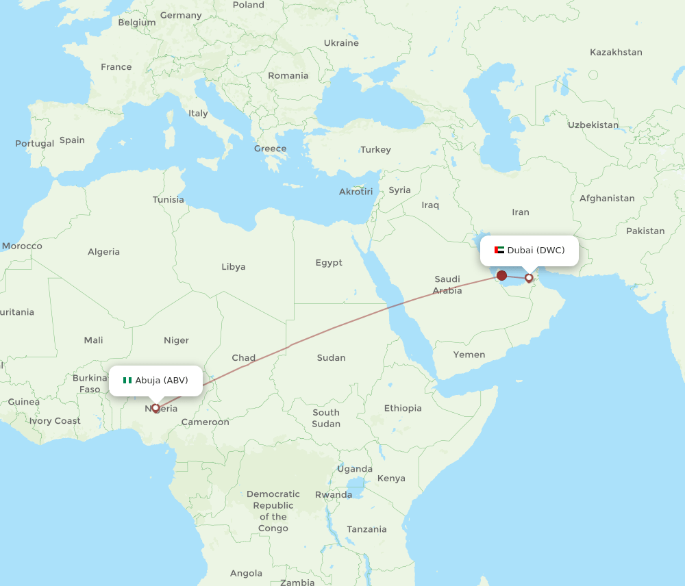 Abuja - Dubai route map and flight paths