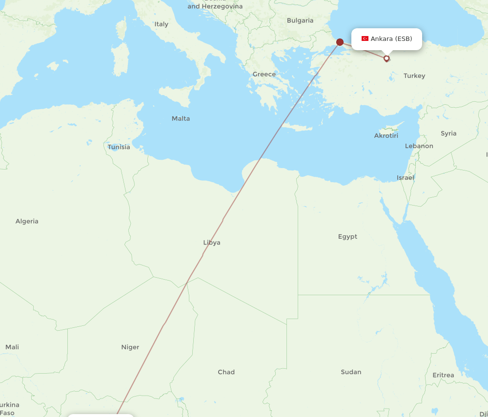 ABV to ESB flights and routes map