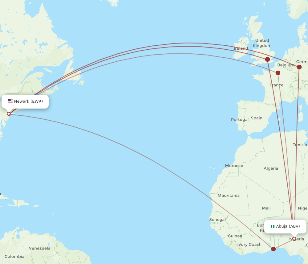 ABV-EWR flight routes