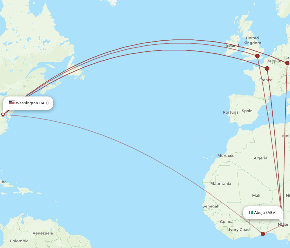 ABV to IAD flights and routes map