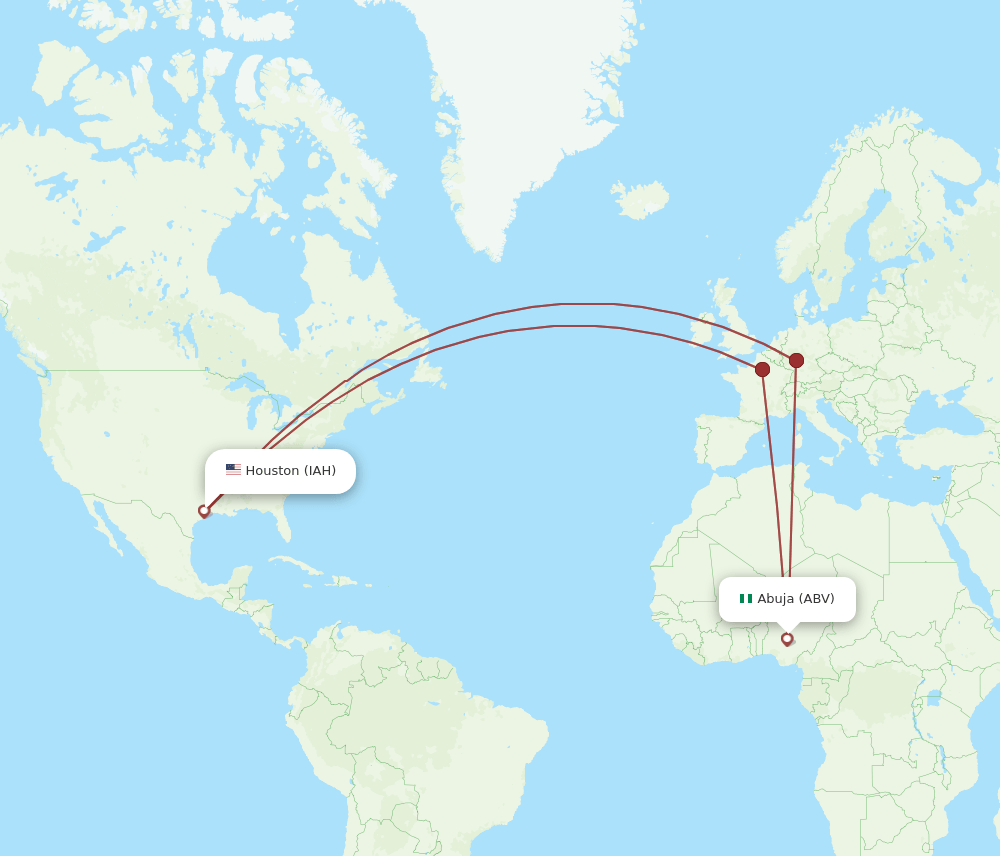 ABV to IAH flights and routes map