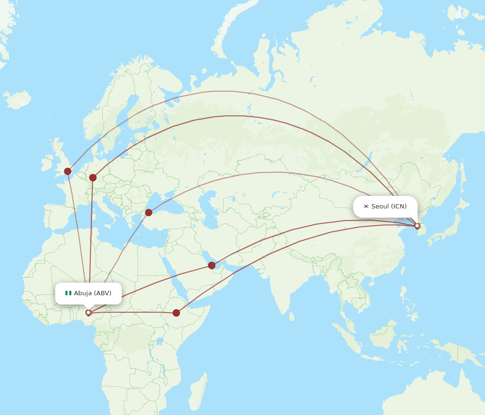 ABV to ICN flights and routes map