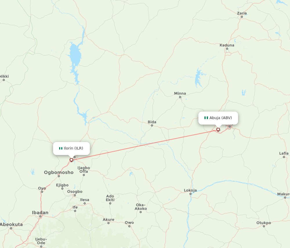 Abuja - Ilorin route map and flight paths