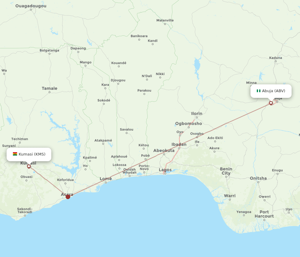 ABV-KMS flight routes