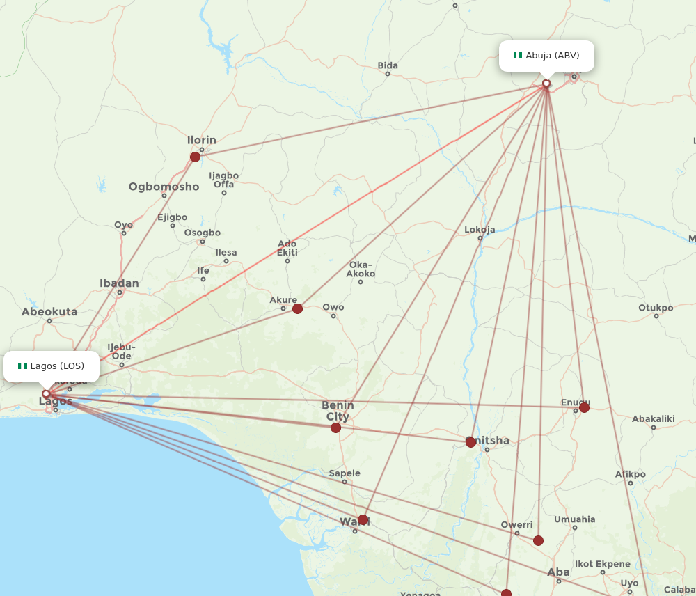 ABV to LOS flights and routes map