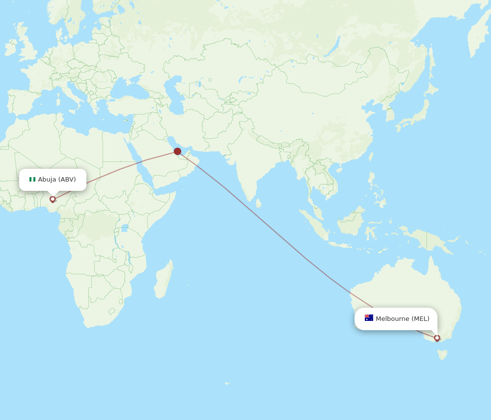 ABV to MEL flights and routes map